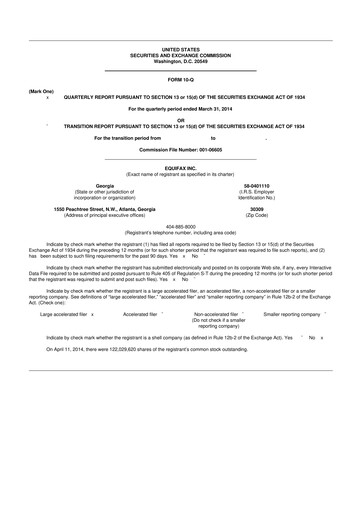 Vorschaubild Equifax 10-Q Quartalsbericht 2014 