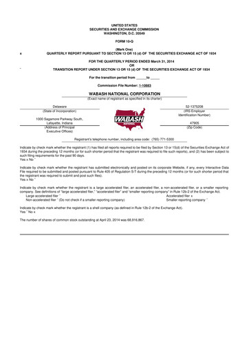 Vorschaubild Wabash National
 10-Q Quartalsbericht 2014 