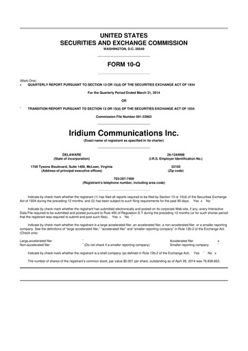 Thumbnail Iridium Communications 10-Q Quarterly Report FY 