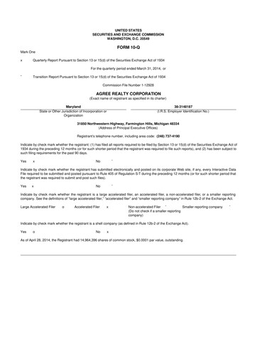 Thumbnail Agree Realty
 10-Q Quarterly Report FY2014 