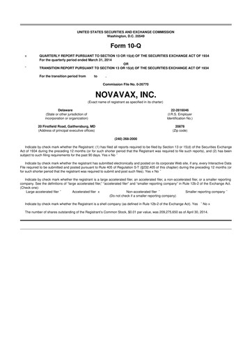 Thumbnail Novavax 10-Q Quarterly Report FY2014 