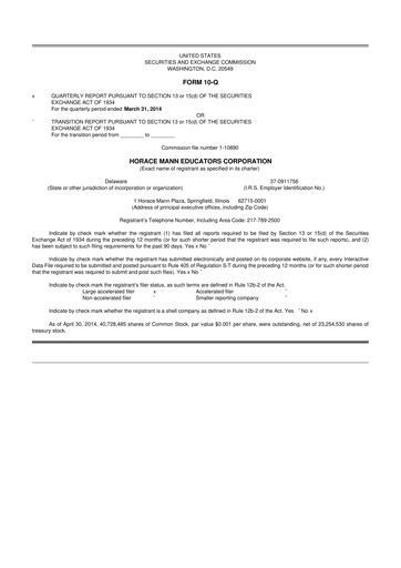 Thumbnail Horace Mann Educators 10-Q Quarterly Report FY2014 