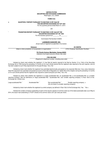 Thumbnail Landmark Bancorp 10-Q Quarterly Report FY2014 