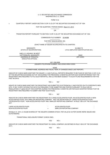 Miniature The First Bancshares 10-Q Rapport trimestriel 2014 