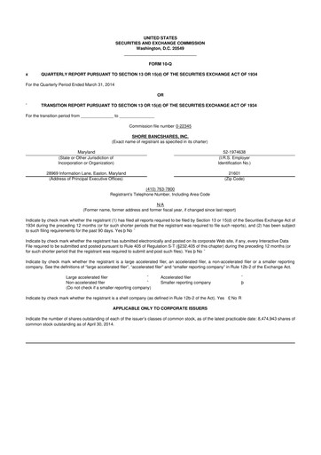Thumbnail Shore Bancshares 10-Q Quarterly Report FY2014 