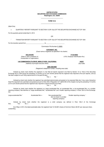 Vorschaubild Exponent
 10-Q Quartalsbericht  