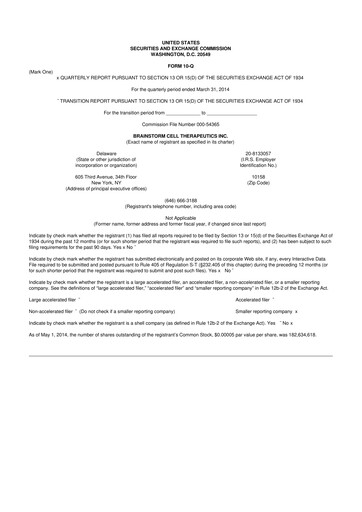 Vorschaubild BrainStorm Cell Therapeutics 10-Q Quartalsbericht 2014 