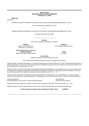 Thumbnail TSS, Inc. 10-Q Quarterly Report FY2014 