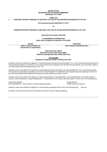 Miniature Cytosorbents 10-Q Rapport trimestriel  