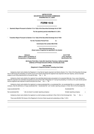 Thumbnail Titan Pharmaceuticals
 10-Q Quarterly Report FY2014 
