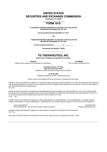 Thumbnail TG Therapeutics 10-Q Quarterly Report FY2014 