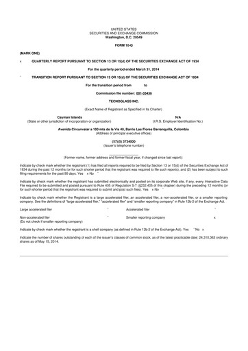 Thumbnail Tecnoglass 10-Q Quarterly Report FY2014 