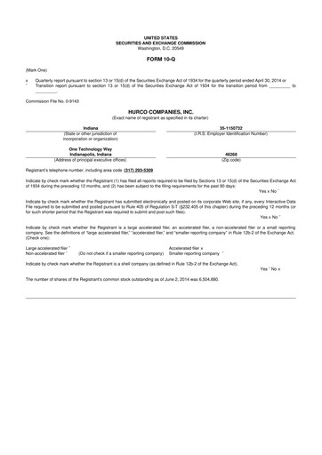 Thumbnail Hurco Companies 10-Q Quarterly Report FY2014 