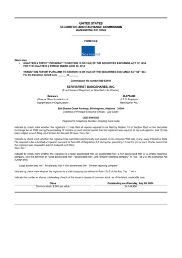 Thumbnail ServisFirst Bancshares 10-Q Quarterly Report FY2014 