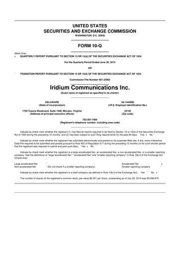Thumbnail Iridium Communications 10-Q Quarterly Report FY 
