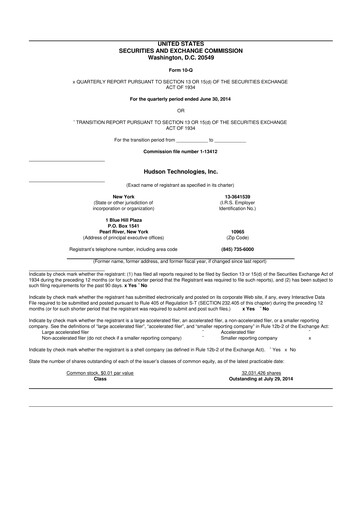 Thumbnail Hudson Technologies 10-Q Quarterly Report FY 