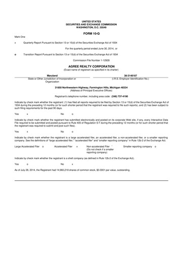 Thumbnail Agree Realty
 10-Q Quarterly Report FY2014 