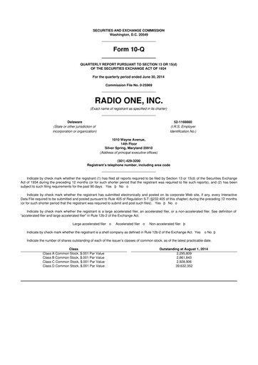 Miniature Urban One
 10-Q Rapport trimestriel 2014 