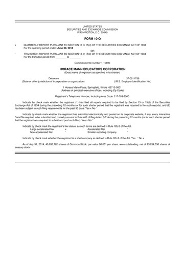 Thumbnail Horace Mann Educators 10-Q Quarterly Report FY2014 
