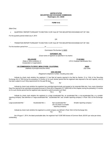 Vorschaubild Exponent
 10-Q Quartalsbericht  