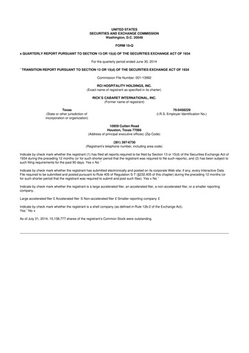 Thumbnail RCI Hospitality Holdings 10-Q Quarterly Report FY2014 
