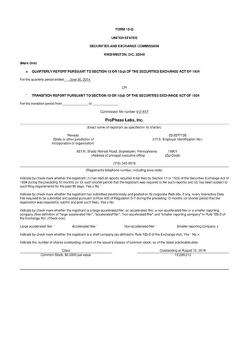 Thumbnail ProPhase Labs 10-Q Quarterly Report FY2014 
