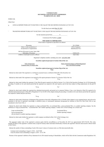 Vorschaubild Marcus Corporation
 10-K Jahresbericht 2014