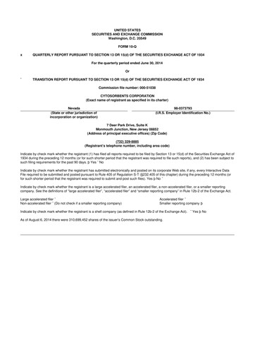 Miniature Cytosorbents 10-Q Rapport trimestriel  