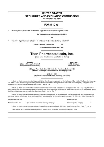 Thumbnail Titan Pharmaceuticals
 10-Q Quarterly Report FY2014 