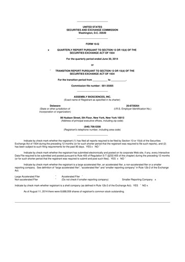 Thumbnail Assembly Biosciences 10-Q Quarterly Report FY2014 
