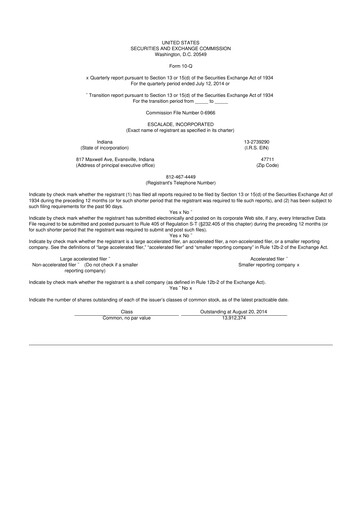 Thumbnail Escalade Sports 10-Q Quarterly Report FY 