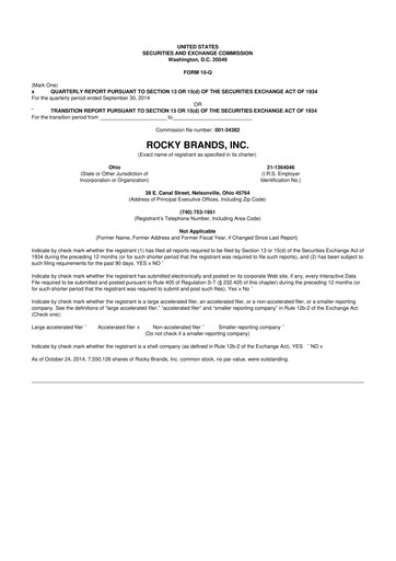 Thumbnail Rocky Brands 10-Q Quarterly Report FY2014 