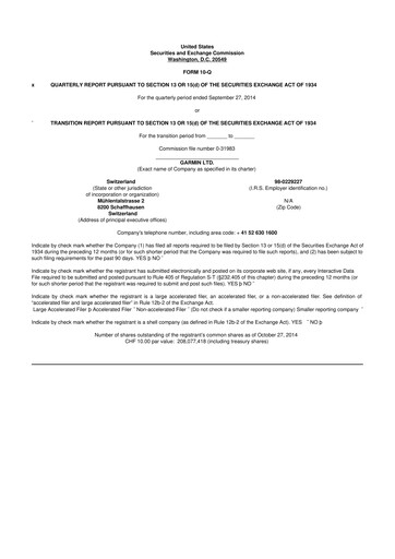 Vorschaubild Garmin 10-Q Quartalsbericht 2014 