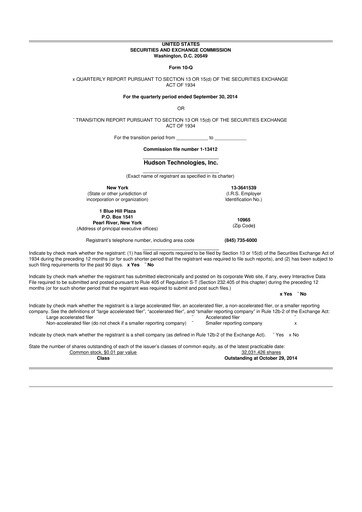 Thumbnail Hudson Technologies 10-Q Quarterly Report FY 