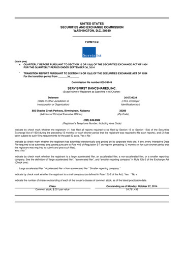 Thumbnail ServisFirst Bancshares 10-Q Quarterly Report FY2014 