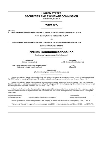 Thumbnail Iridium Communications 10-Q Quarterly Report FY 