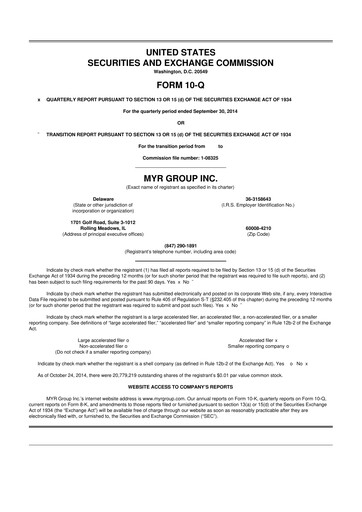 Thumbnail MYR Group 10-Q Quarterly Report FY2014 