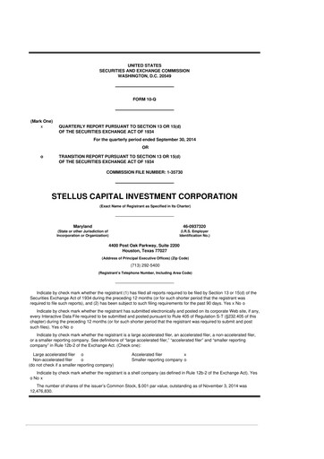 Thumbnail Stellus Capital Investment Corporation 10-Q Quarterly Report FY 