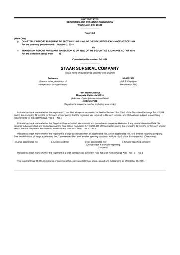 Thumbnail STAAR Surgical 10-Q Quarterly Report FY2014 
