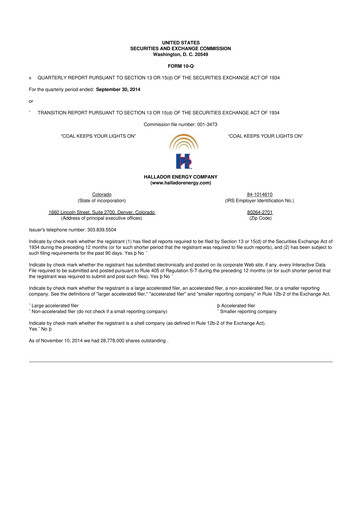 Thumbnail Hallador Energy Company
 10-Q Quarterly Report FY2014 