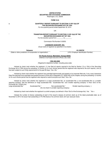 Thumbnail Landmark Bancorp 10-Q Quarterly Report FY2014 