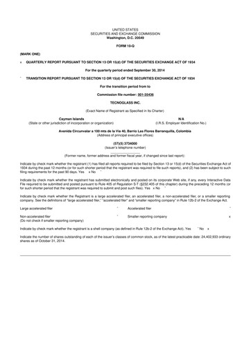 Thumbnail Tecnoglass 10-Q Quarterly Report FY 