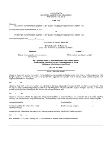 Thumbnail China Automotive Systems 10-Q Quarterly Report FY2014 