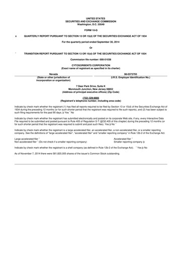Miniature Cytosorbents 10-Q Rapport trimestriel  
