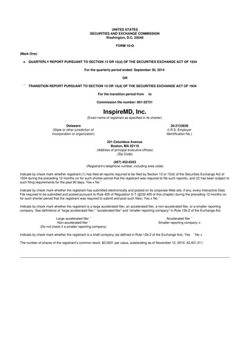 Thumbnail InspireMD 10-Q Quarterly Report FY2014 