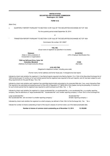 Thumbnail TSS, Inc. 10-Q Quarterly Report FY2014 