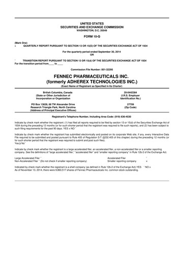Miniature Fennec Pharmaceuticals 10-Q Rapport trimestriel 2014 