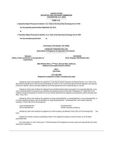 Thumbnail Capricor Therapeutics
 10-Q Quarterly Report FY 