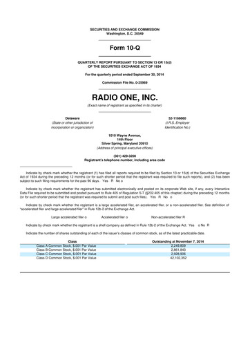 Miniature Urban One
 10-Q Rapport trimestriel 2014 
