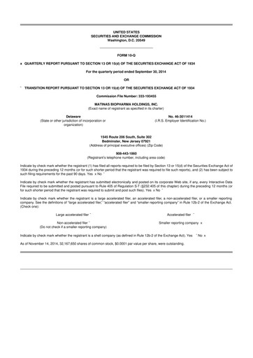 Thumbnail Matinas BioPharma 10-Q Quarterly Report FY2014 